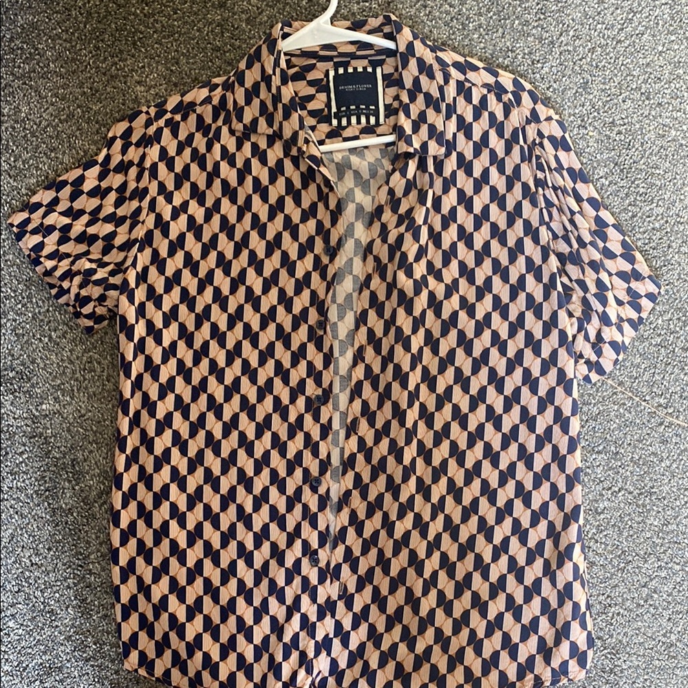 Denim & Flower Black and Tan Casual Button Down Shirt